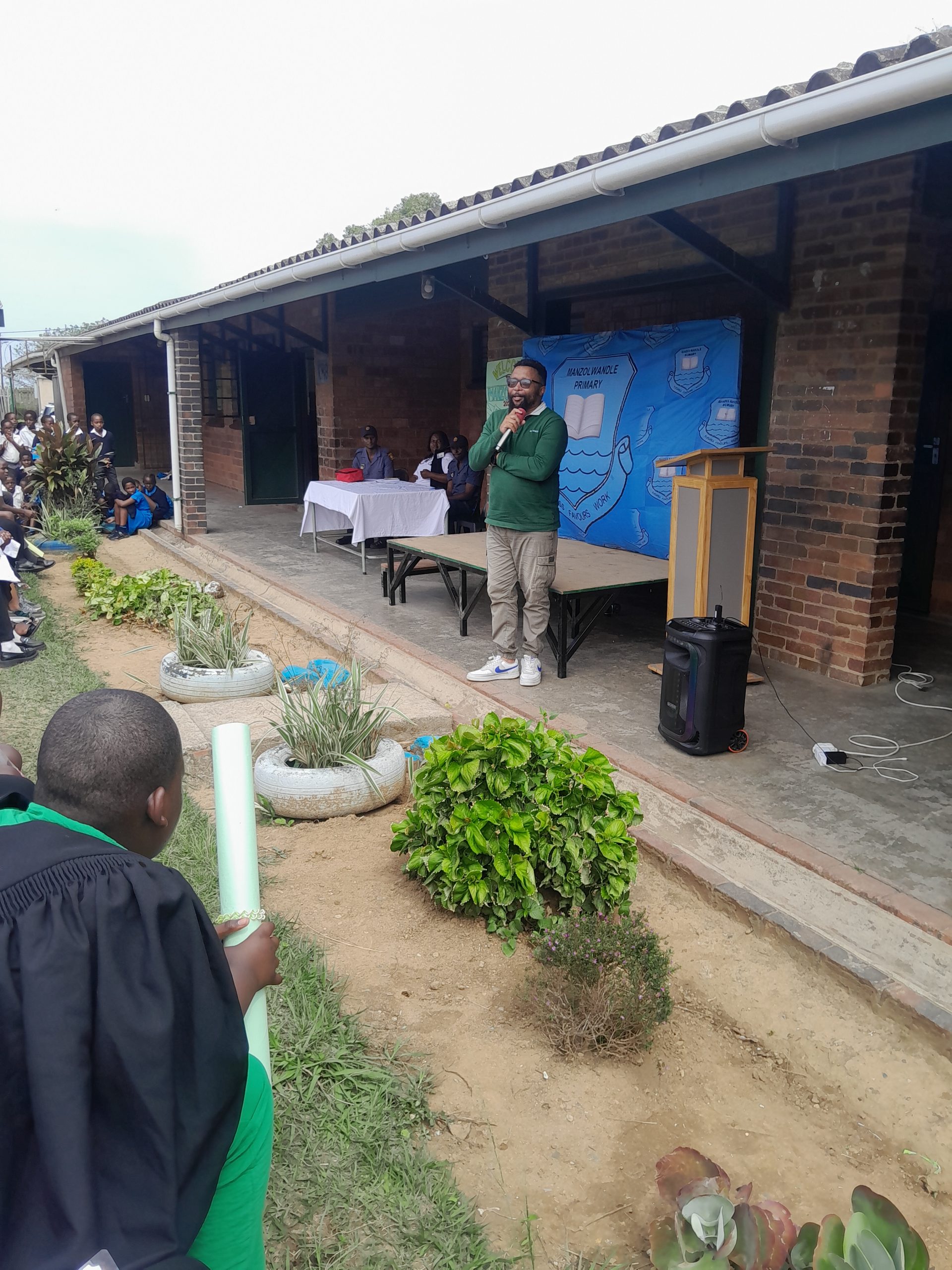Electrician S Williams addressing learners during Career Day